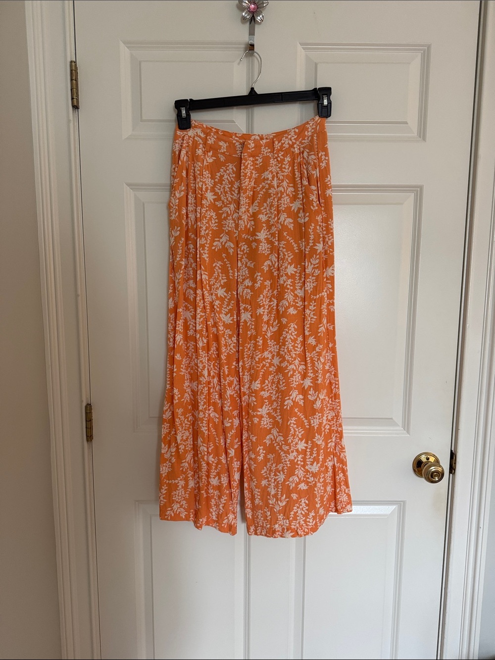 Orange Floral Wide-Leg Pants